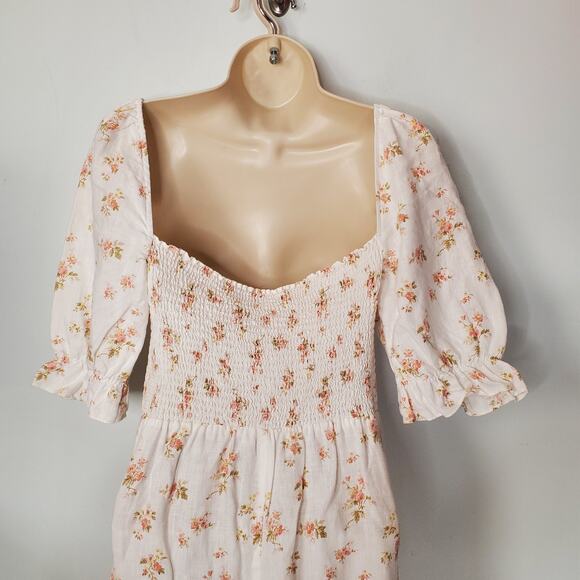 Reformation Marabella Dress Veronica 100% Linen Smocked Midi Cream Size Medium - Picture 9 of 12